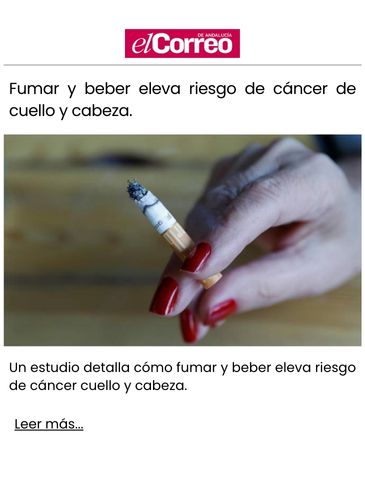 Fumar y beber eleva riesgo de cáncer de cuello y cabeza.