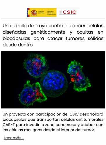 Un caballo de Troya contra el cáncer células diseñadas genéticamente y ocultas en biocápsulas para atacar tumores sólidos desde dentro.