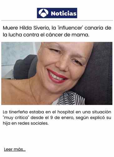 Muere Hilda Siverio, la 'influencer' canaria de la lucha contra el cáncer de mama.
