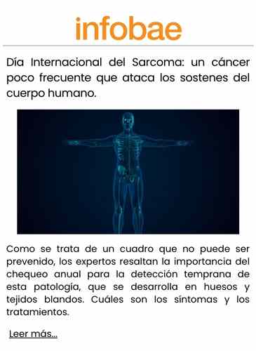 Día Internacional del Sarcoma un cáncer poco frecuente que ataca los sostenes del cuerpo humano.