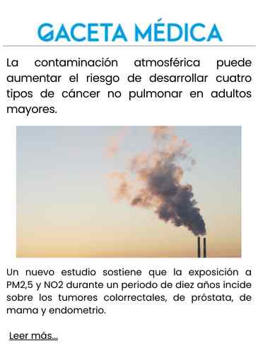 La contaminación atmosférica puede aumentar el riesgo de desarrollar cuatro tipos de cáncer no pulmonar en adultos mayores.